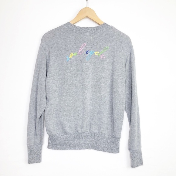 Monrow & Soul small Gray Henley logo embroidered sweatshirt - Picture 2 of 10